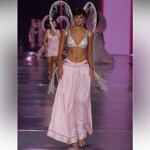 Victoria’s Secret Pink Stripe Glazed Satin Long Palazzo Pajama Set Runway